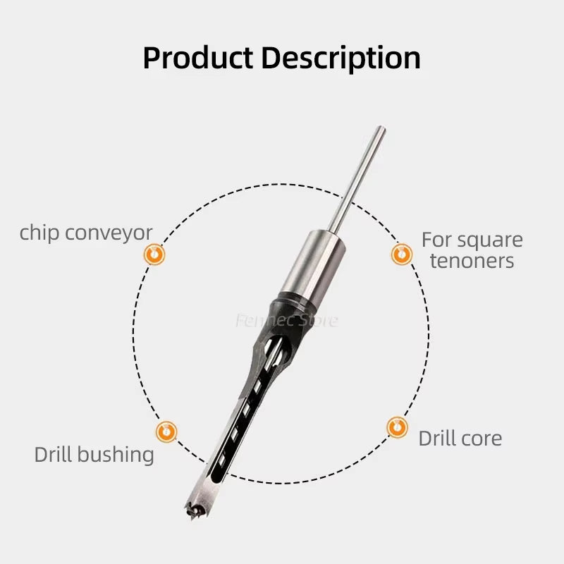 Woodworking Square Drill Bit Set Twist Drill Bits Hole Saw Mortising Chisel Drill Bit Tool Set Auger Extended Saw Core Drill Bit