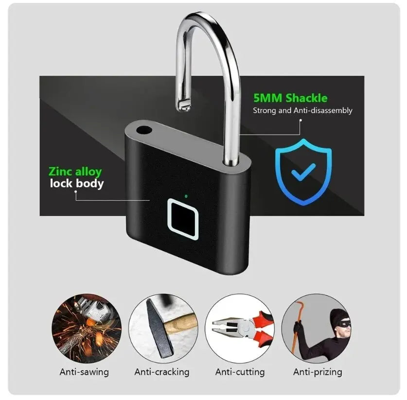 Waterproof Fingerprint Smart Lock - Zinc Alloy Security Padlock