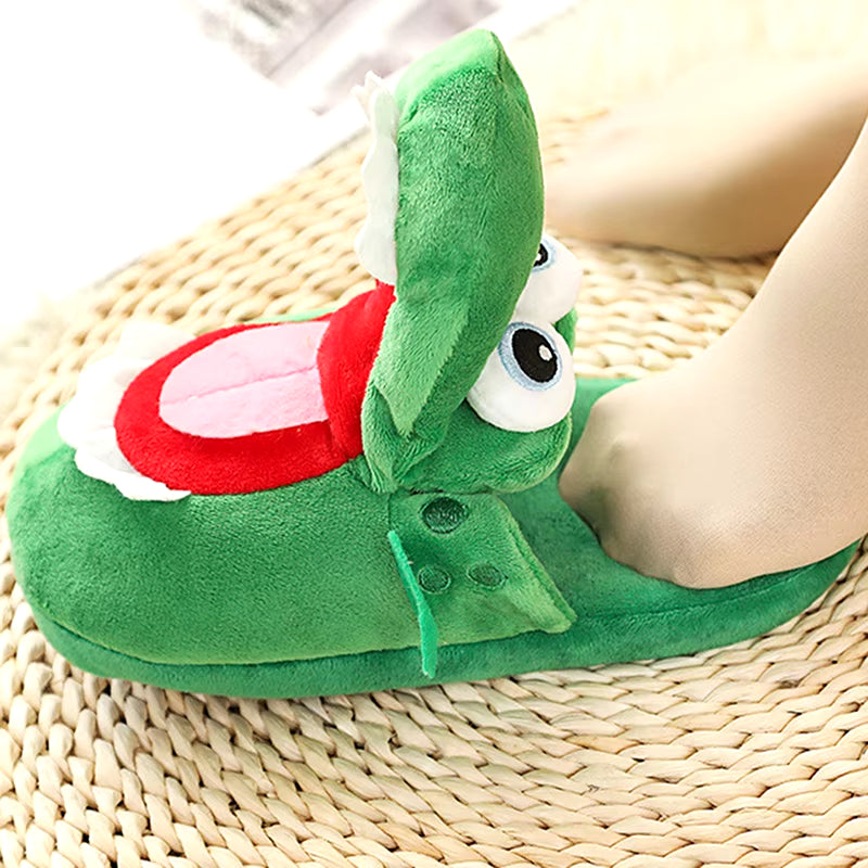 Cartoon Crocodile Cotton Slippers with Moving Mouth Funny Home Cotton Shoes Winter Walking Warm Christmas Gift for Men Women