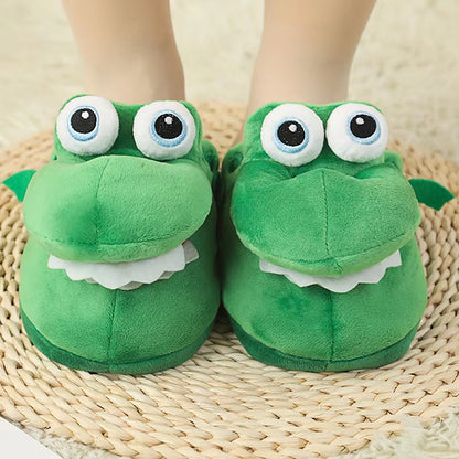 Cartoon Crocodile Cotton Slippers with Moving Mouth Funny Home Cotton Shoes Winter Walking Warm Christmas Gift for Men Women