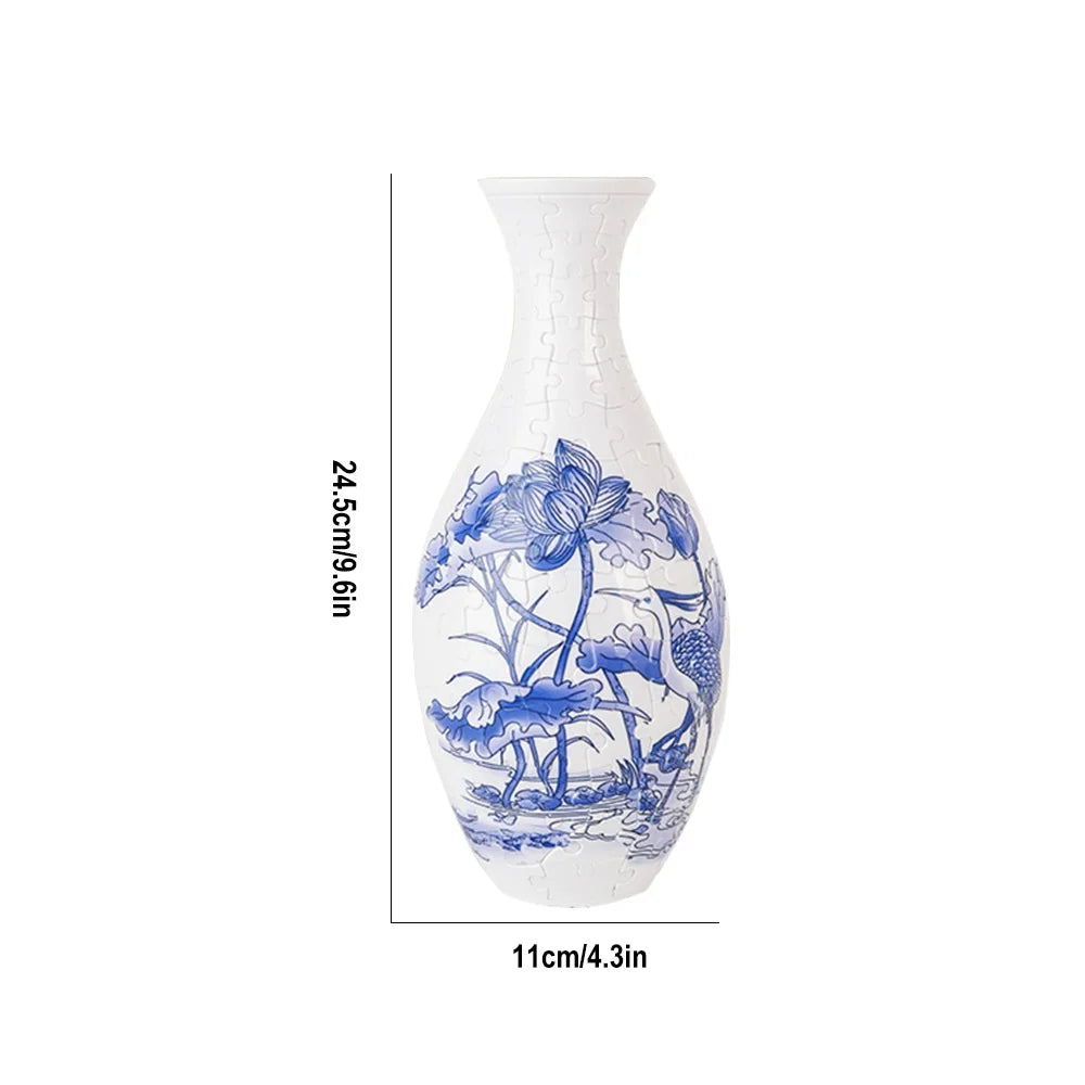 3D Blue & White Porcelain Design Puzzle Vase