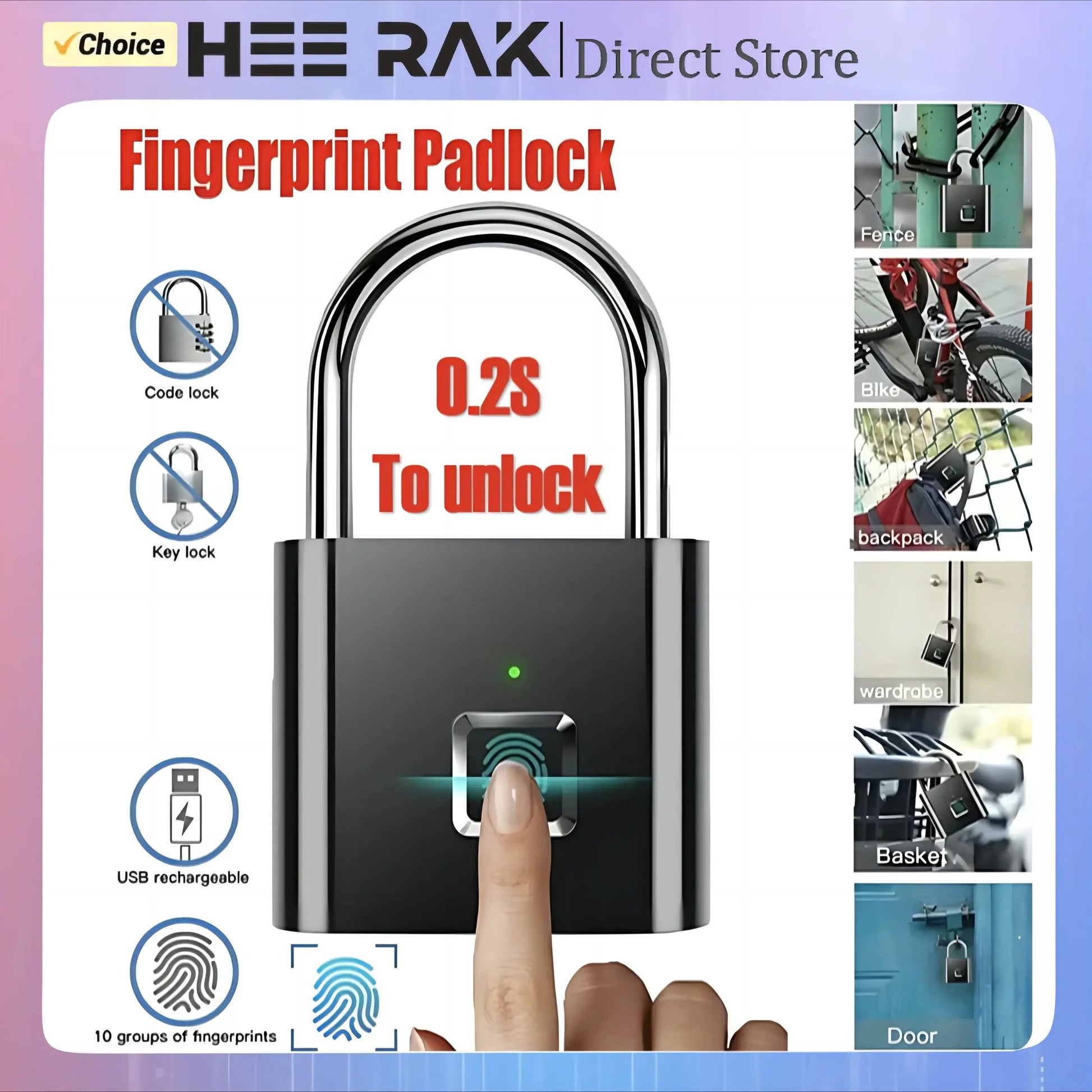 Waterproof Fingerprint Smart Lock - Zinc Alloy Security Padlock