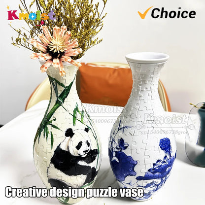 3D Blue & White Porcelain Design Puzzle Vase