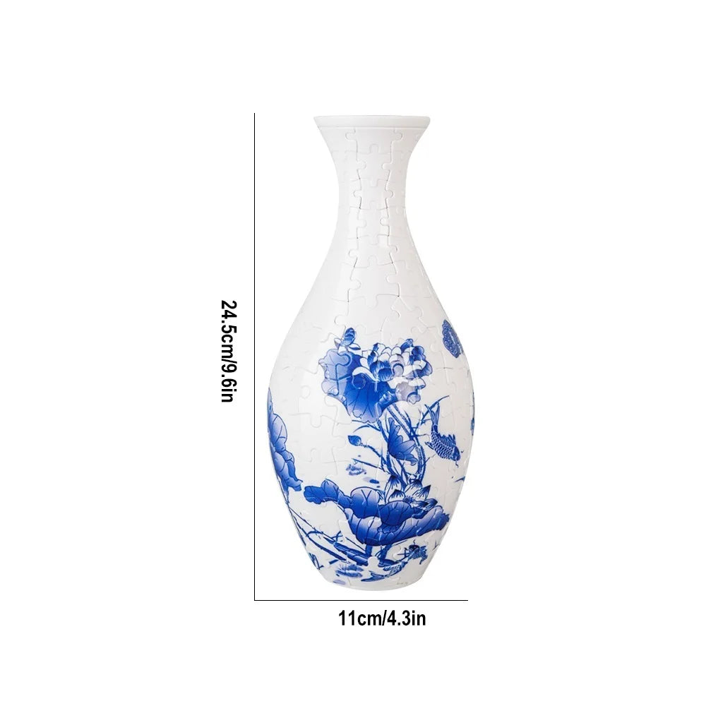 3D Blue & White Porcelain Design Puzzle Vase