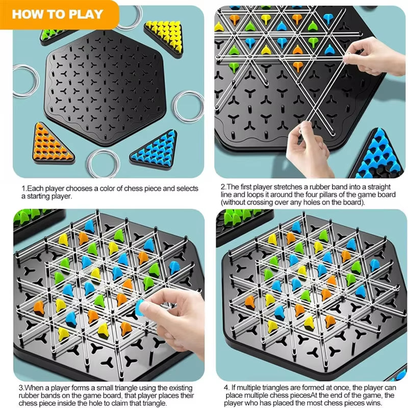 New Geometry Chain Chess Puzzle Triangle Chess Desktop Game Rubber Band Training Family Interaction Exercise Thinking Toys Gifts