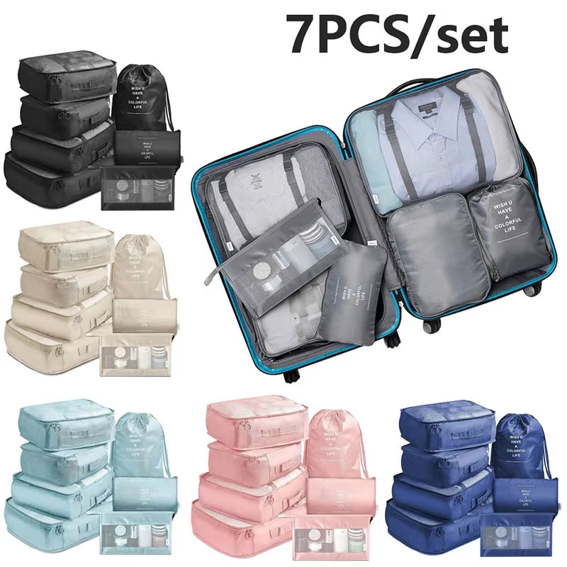  7-Piece Travel Organizer Set - Packing Cubes & Pouch