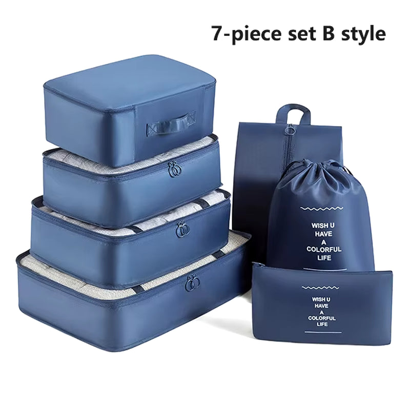  7-Piece Travel Organizer Set - Packing Cubes & Pouch