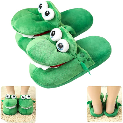 Cartoon Crocodile Cotton Slippers with Moving Mouth Funny Home Cotton Shoes Winter Walking Warm Christmas Gift for Men Women