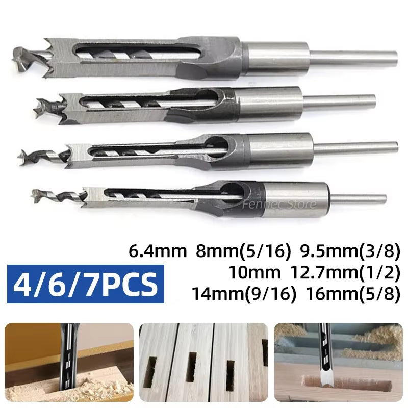 Woodworking Square Drill Bit Set Twist Drill Bits Hole Saw Mortising Chisel Drill Bit Tool Set Auger Extended Saw Core Drill Bit