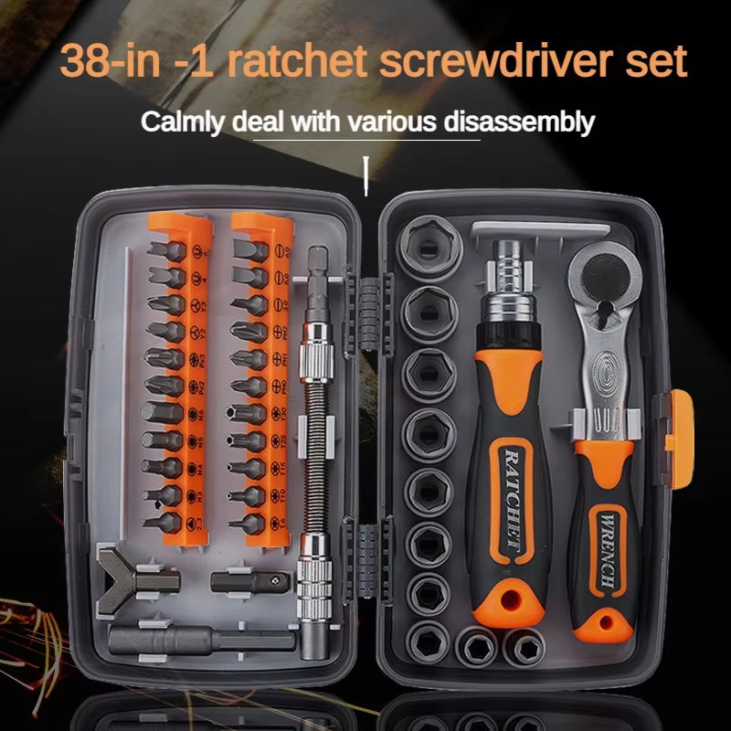 Professional Maintenance Tools for Motorcycles Bicycle Quick Maintain Hand Tool 38Pcs Ratchet Screwdriver Sleeve Set Portable