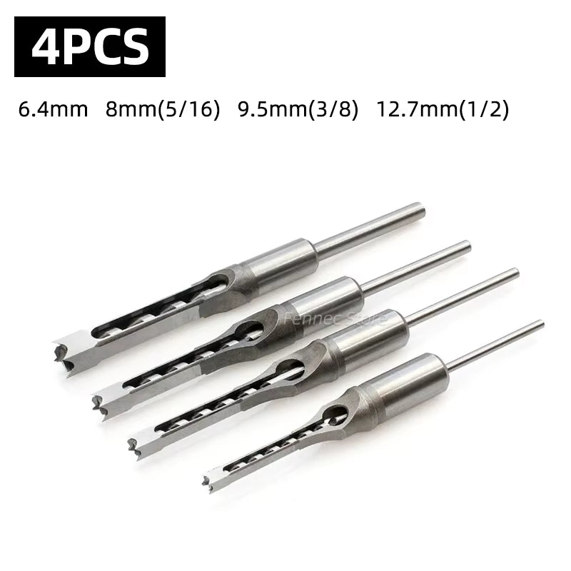 Woodworking Square Drill Bit Set Twist Drill Bits Hole Saw Mortising Chisel Drill Bit Tool Set Auger Extended Saw Core Drill Bit