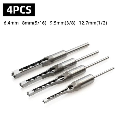 Woodworking Square Drill Bit Set Twist Drill Bits Hole Saw Mortising Chisel Drill Bit Tool Set Auger Extended Saw Core Drill Bit