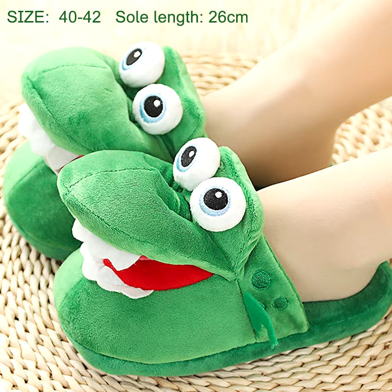 Cartoon Crocodile Cotton Slippers with Moving Mouth Funny Home Cotton Shoes Winter Walking Warm Christmas Gift for Men Women